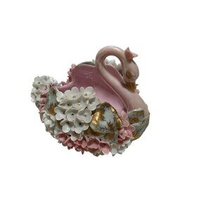 Lefton China Hand-painted Swan Figurine Floral Pink White